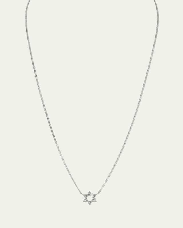 18K White Gold Star Of David Pendant Necklace